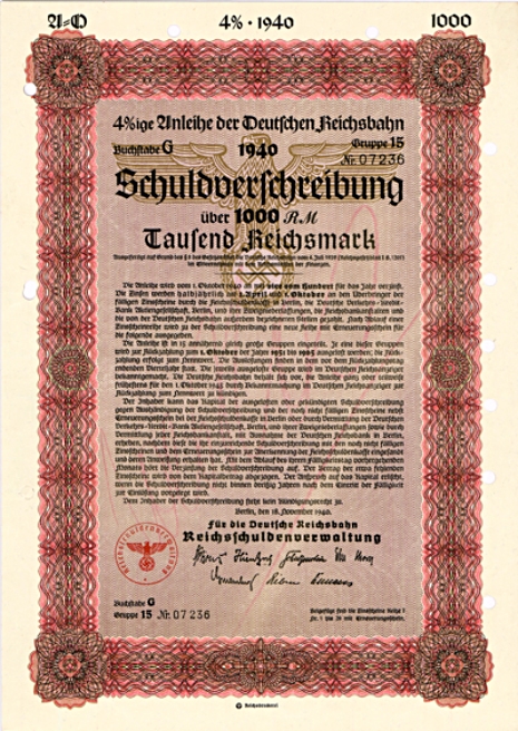 Reichsanleihen were government bonds issued by the Reich Debt Administration to finance investments - and to wage war.