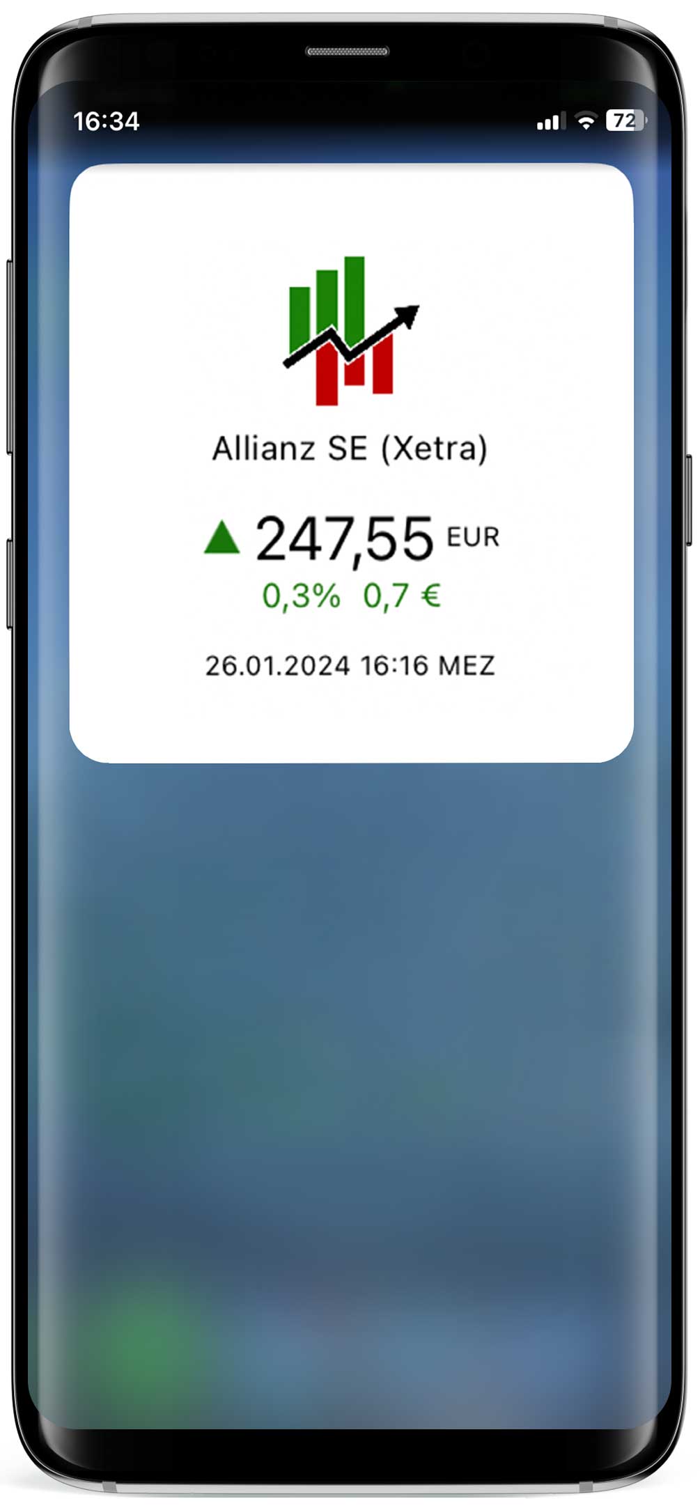 Widget Aktienkurs Notification auf mobilen Screen