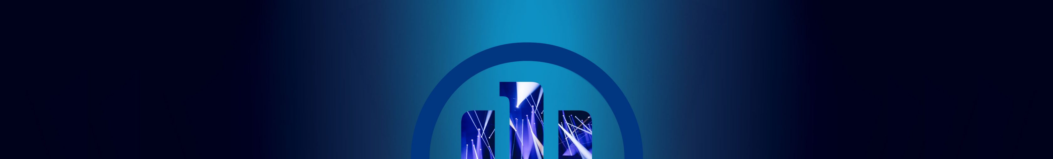 Allianz 3D-Adler logo auf einem dunklen Hintergrund mit Farbverlauf, Ausschnitt von abstrakten Scheinwerferlichtern als Logo-Hintergrundfüllung