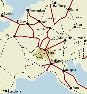 Mit der Neuen Eisenbahn-Alpen-Transversale wird eine Lücke im europäischen Hochgeschwindigkeitsnetz geschlossen. Die Fahrzeit zwischen Zürich und Mailand verkürzt sich um eine Stunde