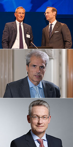Von oben nach unten: Michael Diekmann mit Oliver Bäte, dem neuen Vorstandsvorsitzenden der Allianz SE. Sergio Balbinot (56): Zum 1. Januar 2015 für vier Jahre in den Vorstand der Allianz SE berufen. Axel Theis (56) wird ebenfalls Mitglied des Vorstands der Allianz SE.