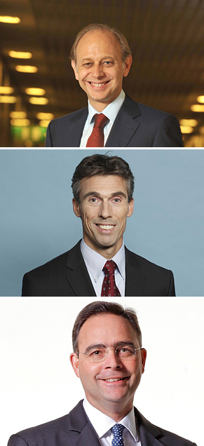 Von oben: George Sartorel, neuer CEO der Region Asien-Pazifik, Severin Moser, neuer CEO der Allianz Schweiz und Klaus-Peter Röhler, neuer CEO der Allianz Italien