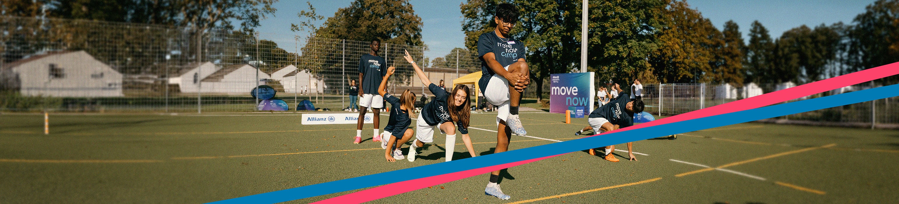 Children making exercises outside joining a movenow camp initiative