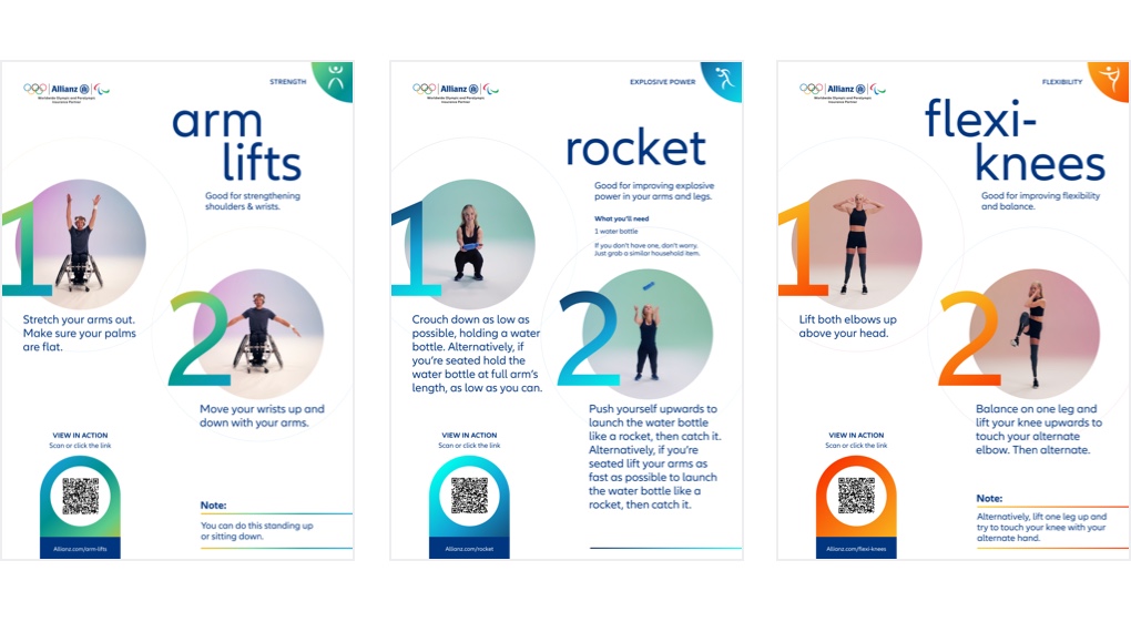 Combilation of three example training plans: arm lifts, rocket and flexi-knees