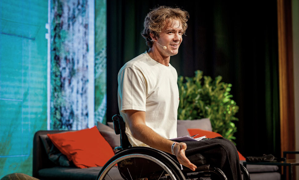 Nico Langmann, paralympic wheelchair tennis pro, speaking on stage