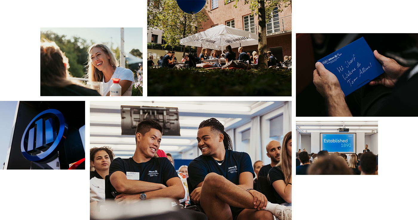 Collage showing impressions from the Athlete networking event, the stage and participating spectators. In the middle right: Emmanouil Karalis, pole vaulter from Greece