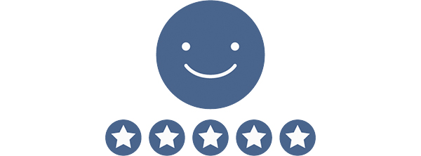 Illustrative icon showing a smileey with five stars