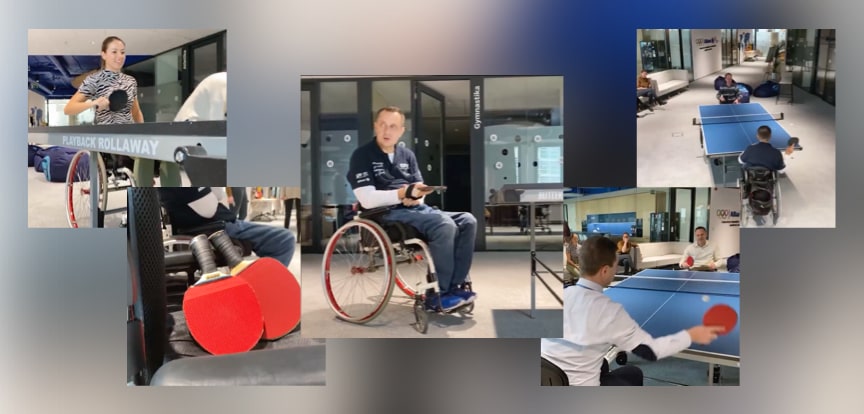 Allianz employees experience what its like to play ping pong in a wheelchair