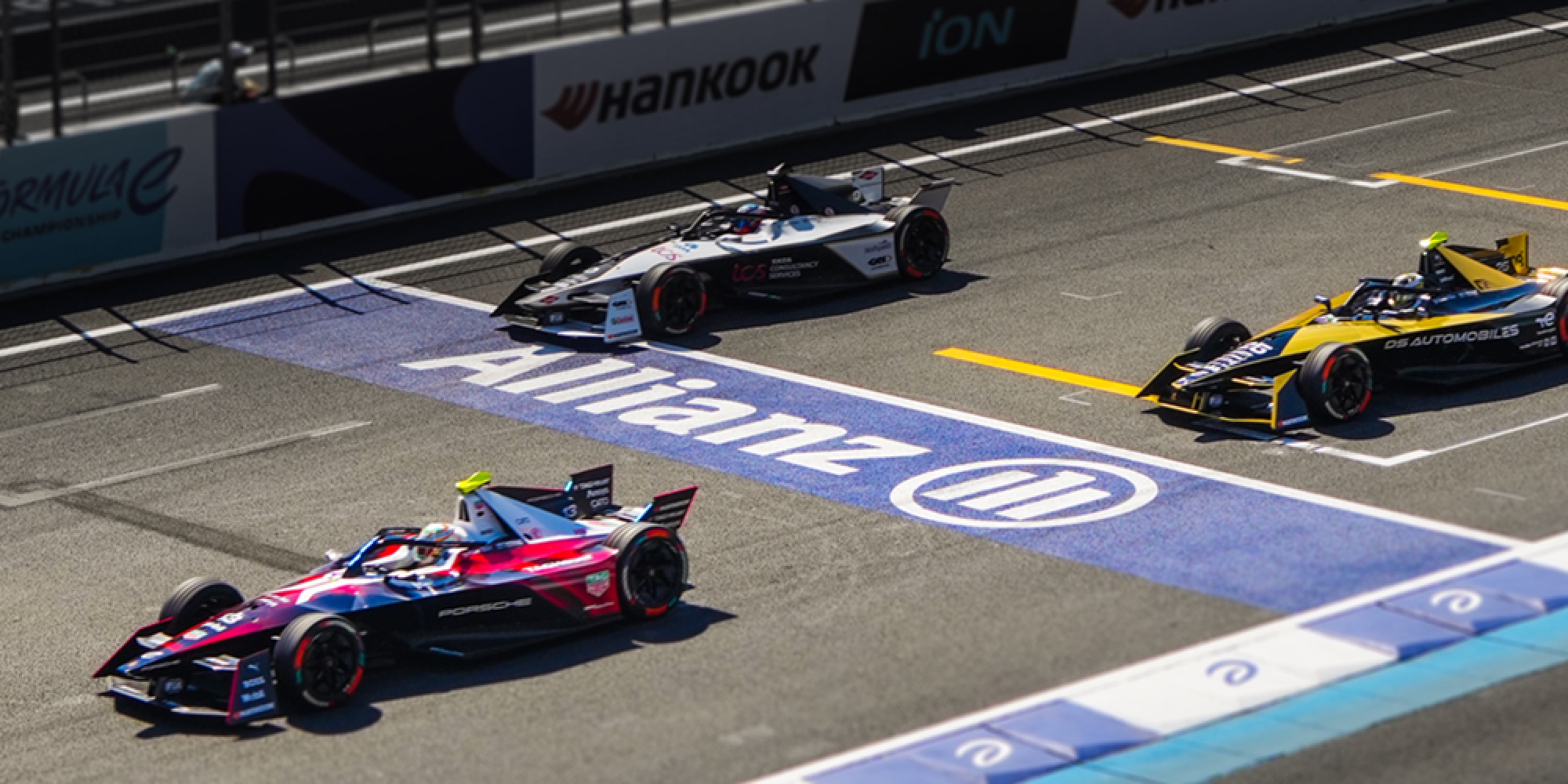 Formula-E racing cars on a race