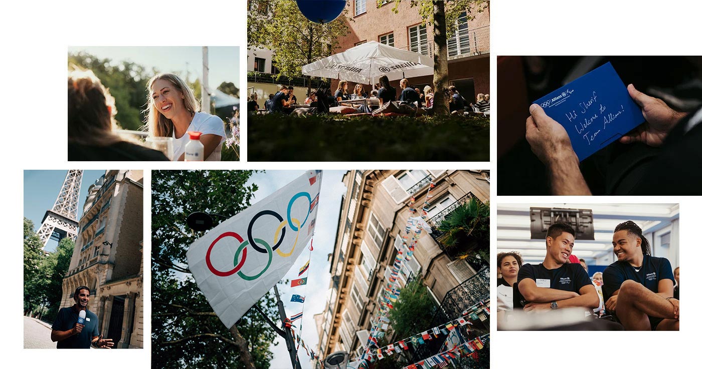 Collage showing impressions from the Athlete networking event, the stage and participating spectators. In the middle right: Emmanouil Karalis, pole vaulter from Greece
