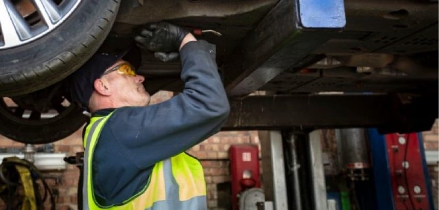 Car mechanic repairing a car