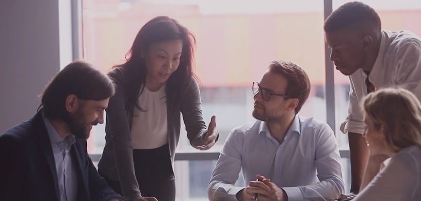 Gender Equality in the workplace. Men and women in a meeting