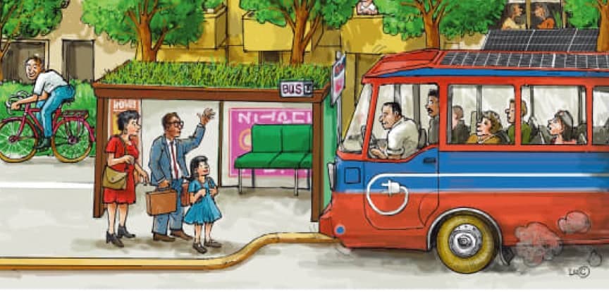 An illustration of a climate friendly electric bus