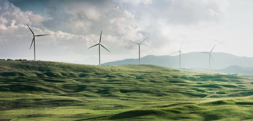 Wind power farm in landscape