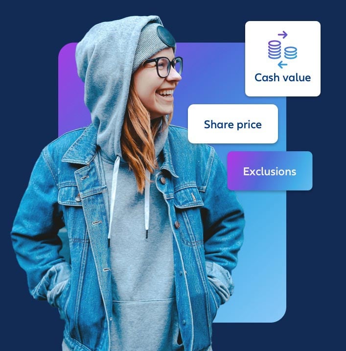 Business people bustling on the street between skyscrapers. Morning sky