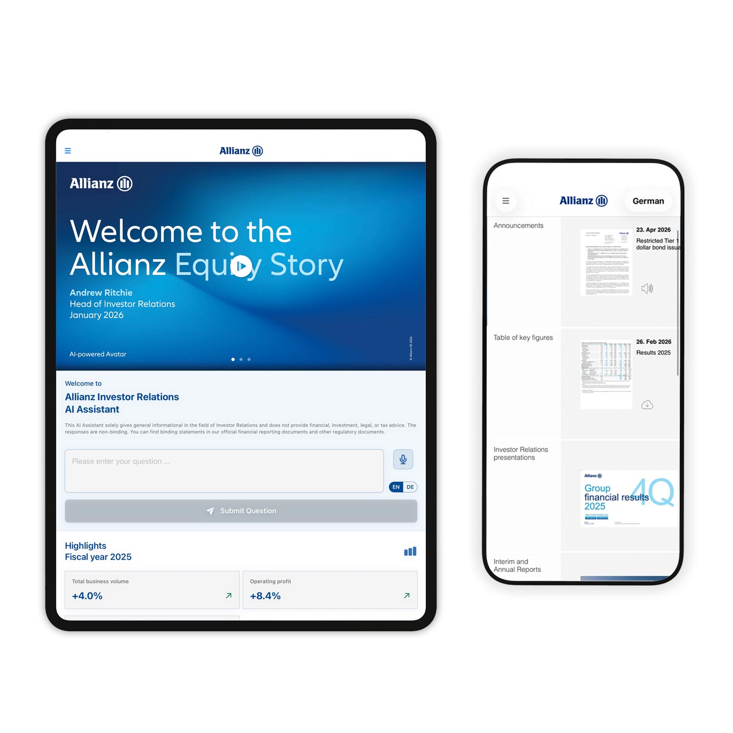 Tablet und mobiles Beispiel der Investor Relations App