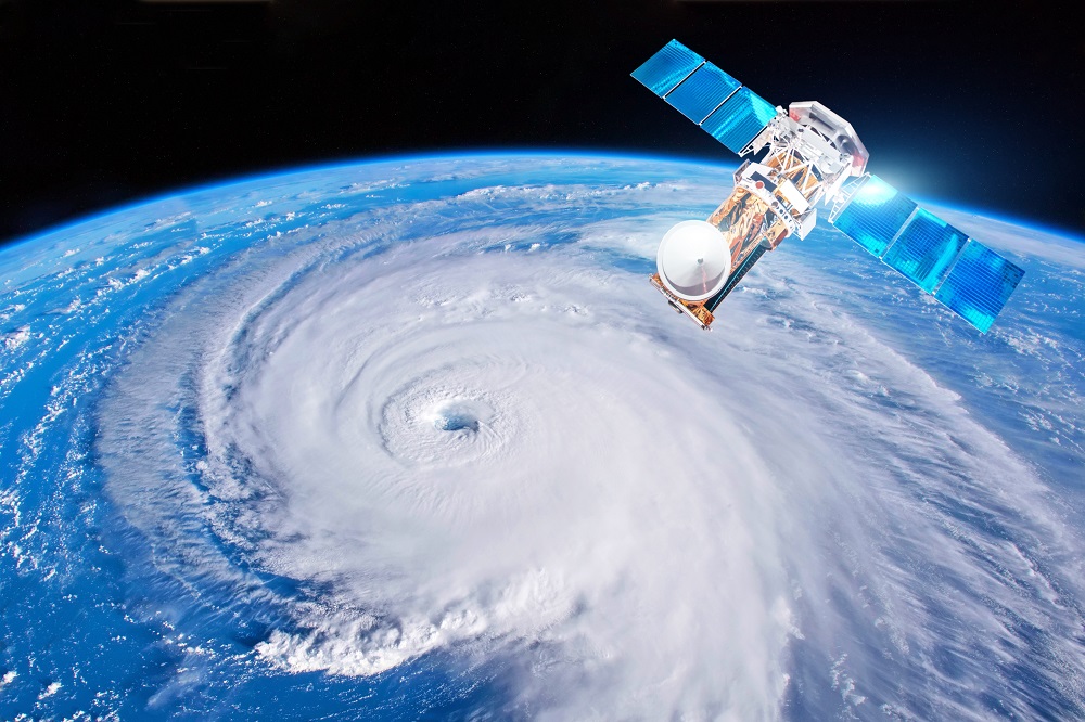 Satellite above the Earth makes measurements of Hurricane Florence