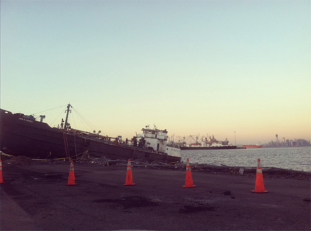 Harbors and other businesses on the coast were hit especially hard by Sandy. The storm was so strong, it even beached a ship. 