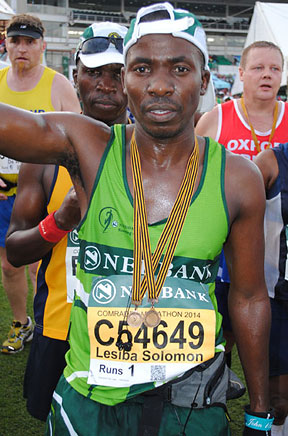 Lesiba Sethoga, AGCS South Africa, right after completing his a 90 kilometer-ultramarathon.