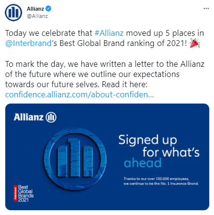 Allianz named the world’s ‘Best Insurance Brand’ again in Interbrand’s Best Global Brands ranking 2021