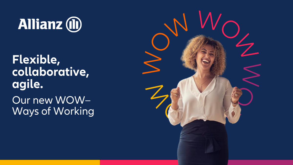 Woman is celebrating Allianz’s flexible, collaborative and agile new Ways of Working
