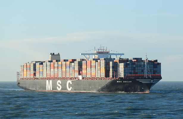 The so far largest container ship, the MSC Oscar, was launched in January 2015 with a capacity of 19,223 teu (Twenty-foot Equivalent Unit). That’s as long as four football fields in a row.