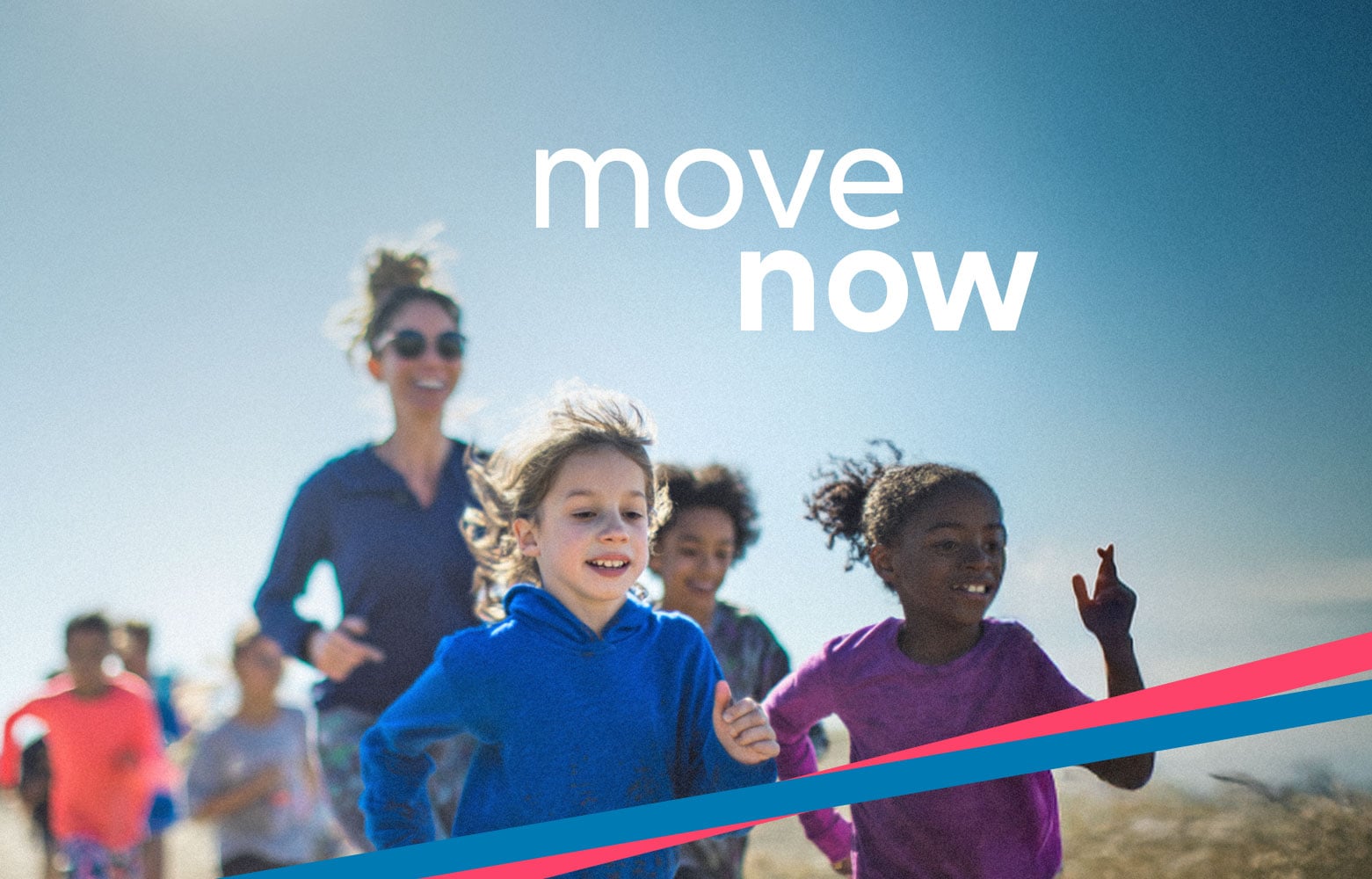 Children running on the beach teasering Allianz' MoveNow activity camps