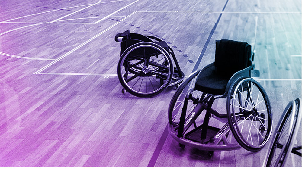 Arrangement of sport wheelchairs in the gym
